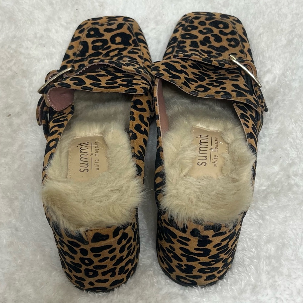 Summit White Mountain Suede Leopard Print Mules Buckle Accent Faux Fur Size 9.5 - Picture 6 of 16